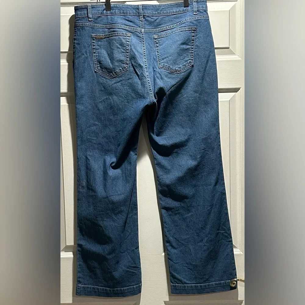 Michael Kors Womens Med Dark Wash Wide Leg Jeans Size 16 Flat Front Pockets